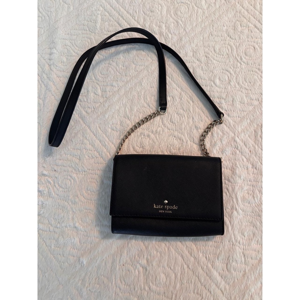 Kate Spade New York Crossbody Bag Womens Black Saffiano Chain Strap Chic